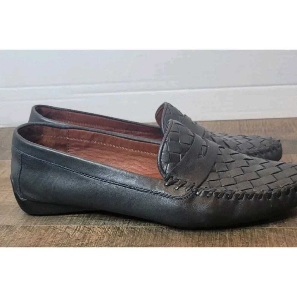 ROBERT ZUR MENS SHOES BLACK 7.5 Leather‎ Woven Loafers Slip On Driving Luxury